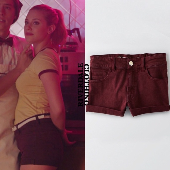 american eagle denim x hi-rise burgundy shortie shorts - Picture 4 of 8